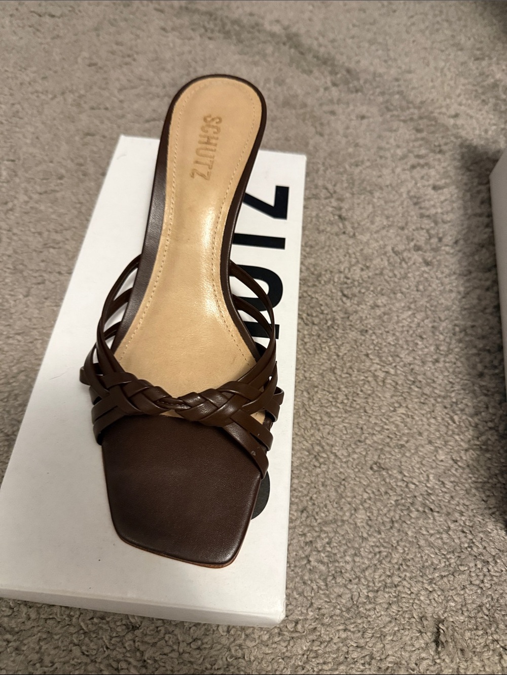 SCHUTZ Brown Braided Leather Slide Mule
